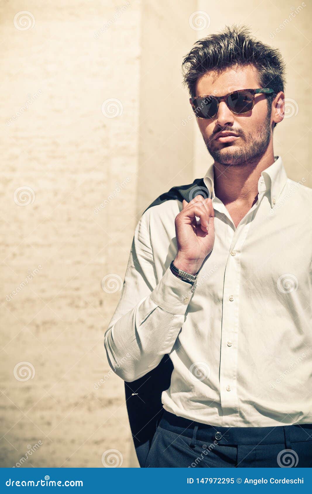 Handsome Man Outdoors. Elegant and Sensual. Sunglasses. Stock Image - Image  of beard, desire: 147972295