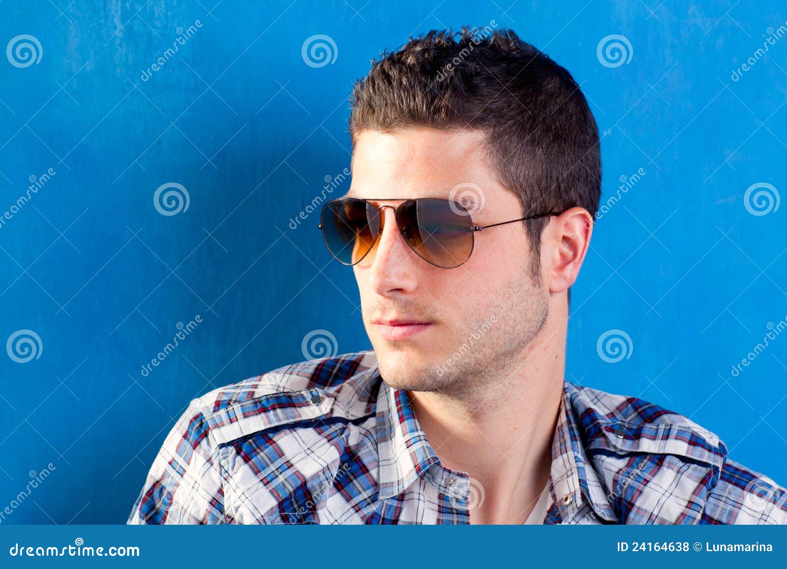 Handsome Man with Plaid Shirt and Sunglasses Stock Photo Image of