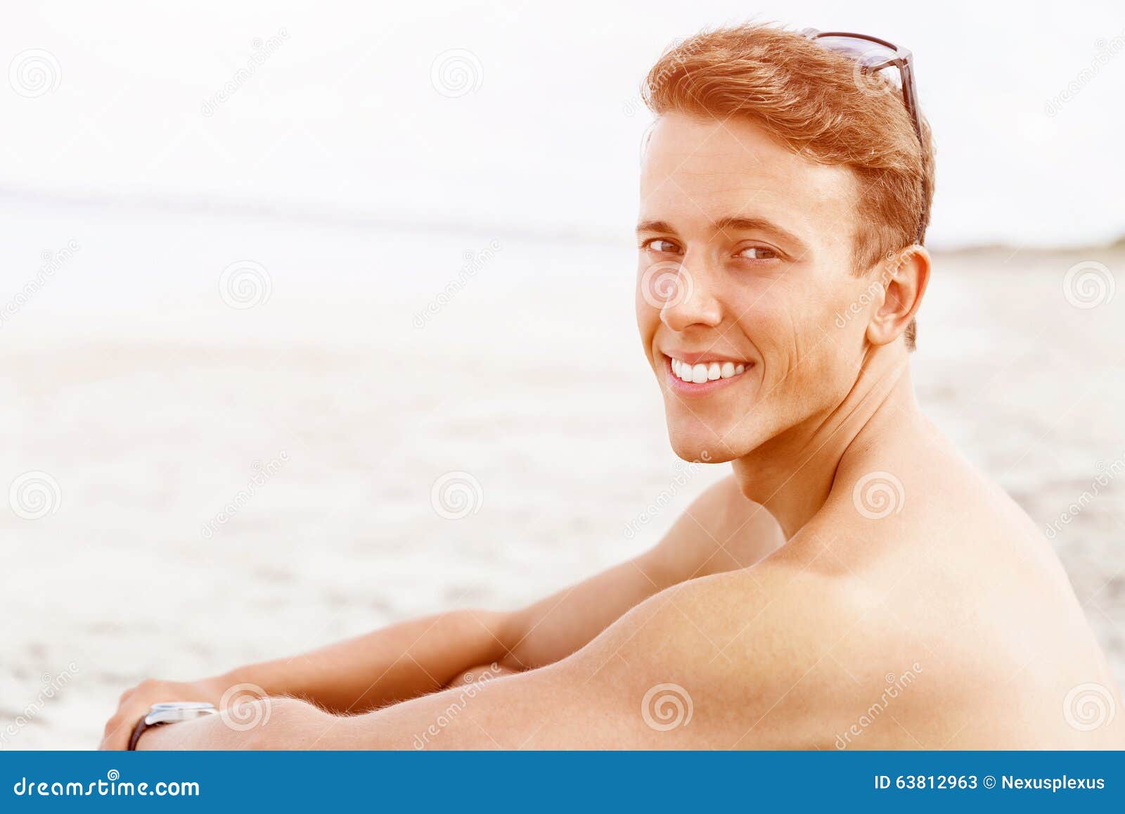 Handsome Man Posing At Beach Stock Image - Image of background, sunny ...