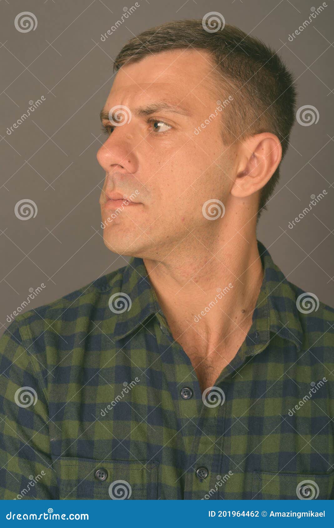 Handsome Man with Short Hair Against Gray Background Stock Photo ...