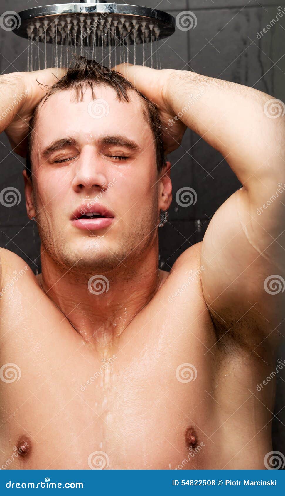 Handsome Man at the Shower. Stock