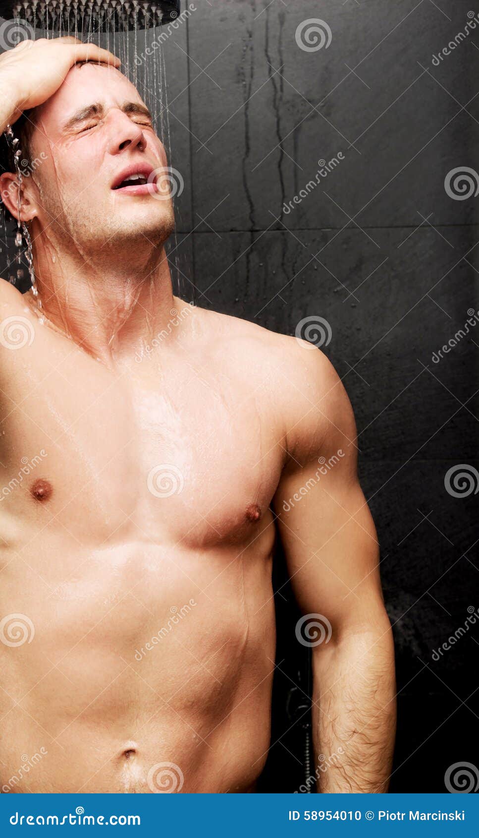 Handsome Man At The Shower Stock Photo Image Of Naked Face 58954010