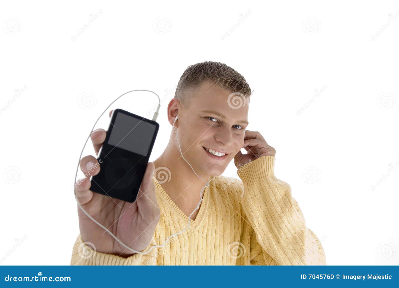 Handsome man showing ipod stock photo. Image of person - 7045760