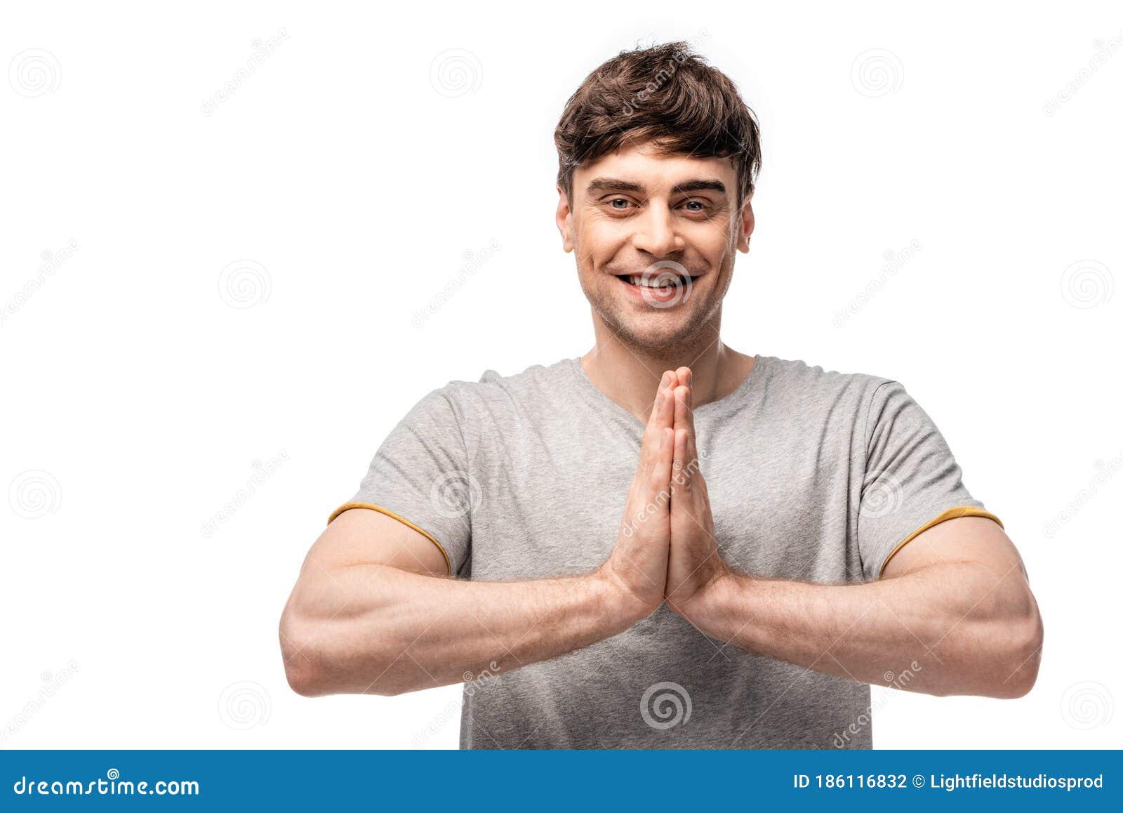 Handsome Man Showing Please Gesture while Looking at Camera Isolated on ...