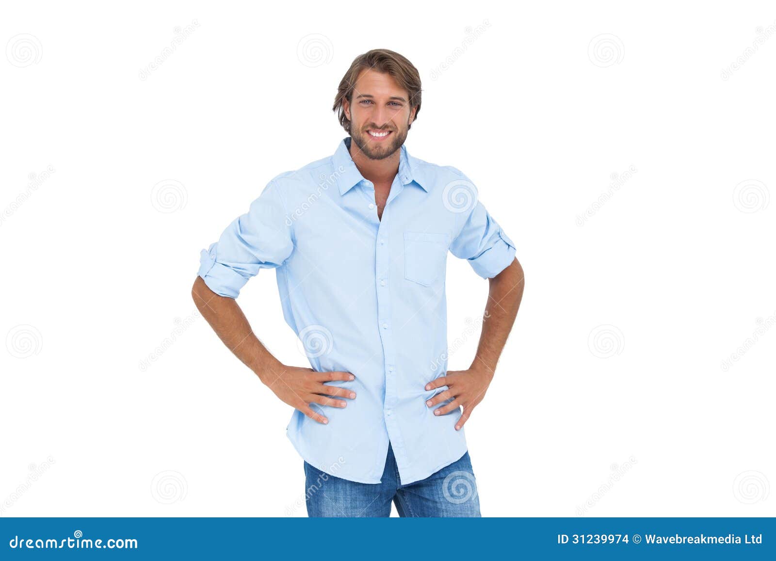 Handsome Man Smiling With His Hands On Hips Stock Photo Image Of