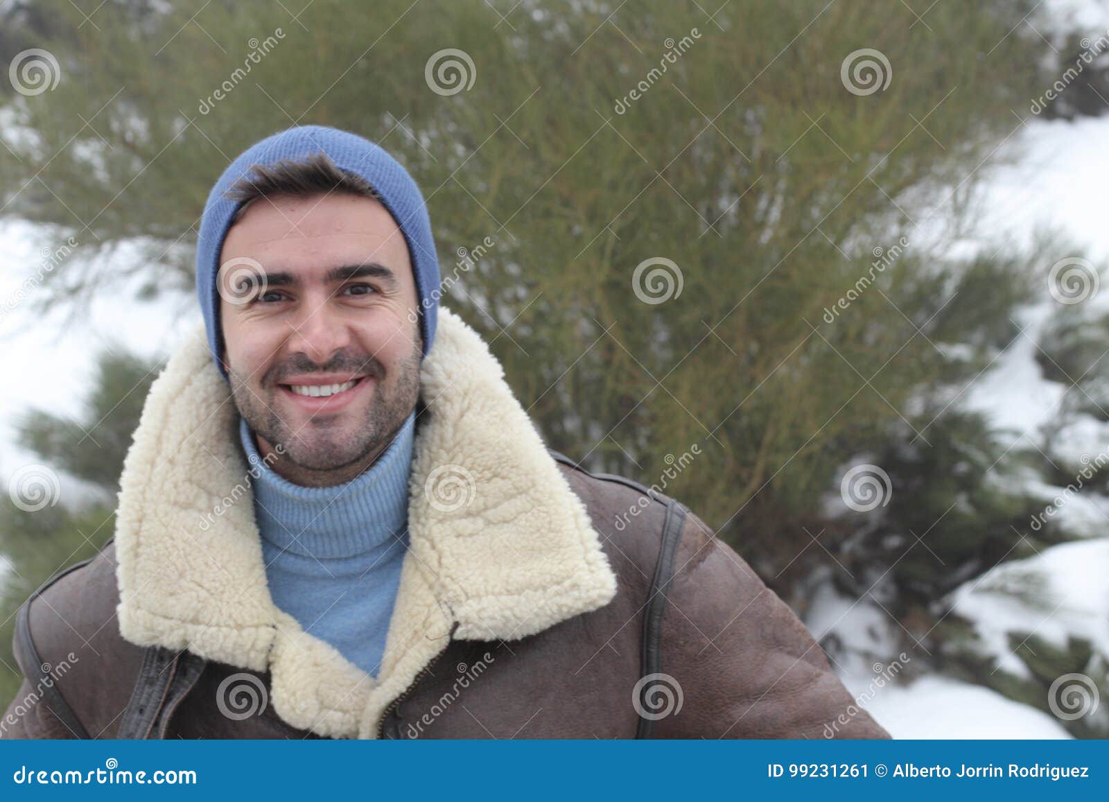 Handsome Man Smiling in the Winter Cold Weather with Copy Space Stock ...