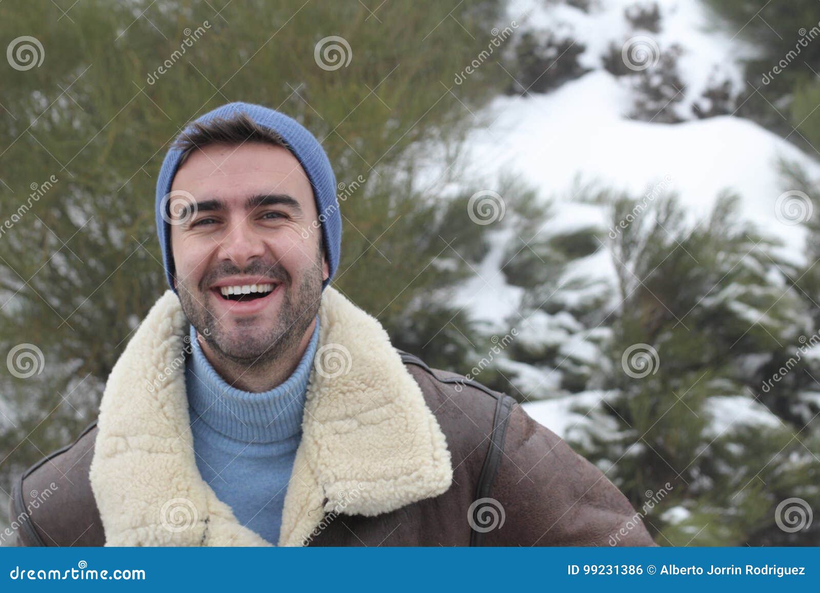 Handsome Man Smiling in the Winter Cold Weather with Copy Space Stock ...