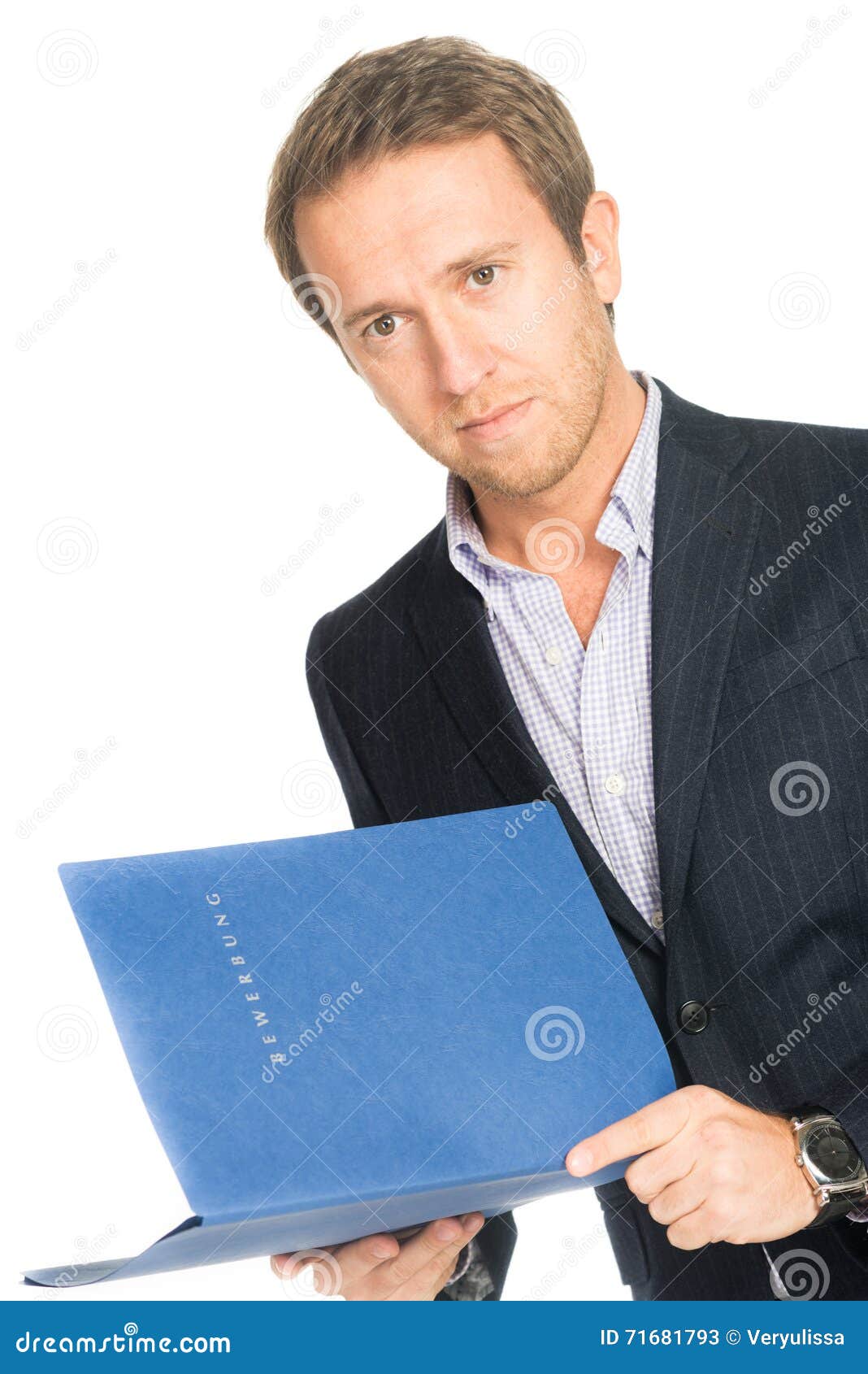 Handsome Man in Suit Folder Holding Folder with Job Application Stock