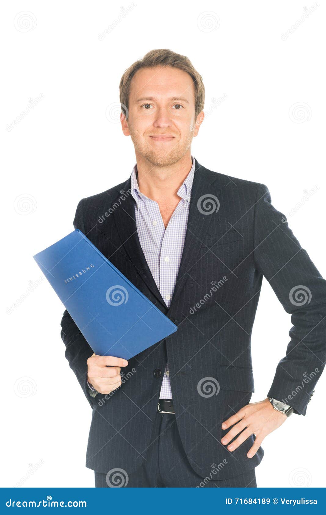 Handsome Man in Suit Folder Holding Folder with Job Application Stock