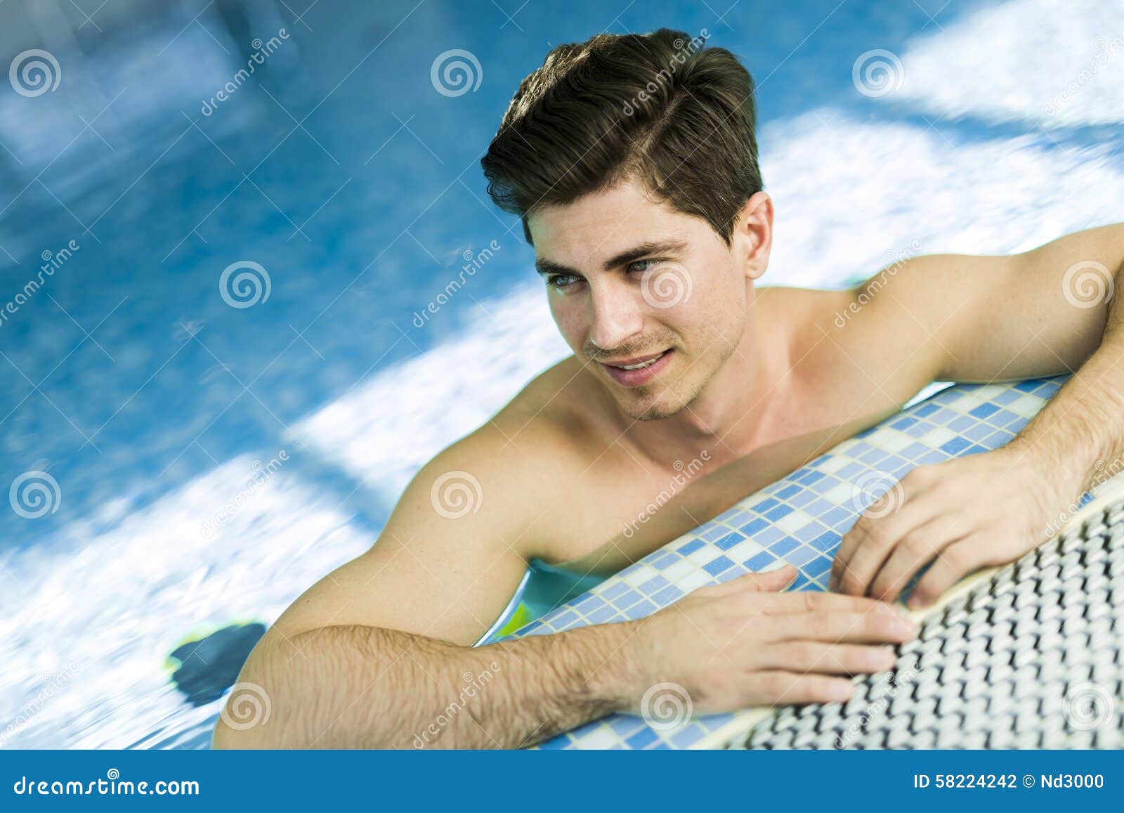 Handsome Man in the Swimming Pool Stock Photo Image of looking