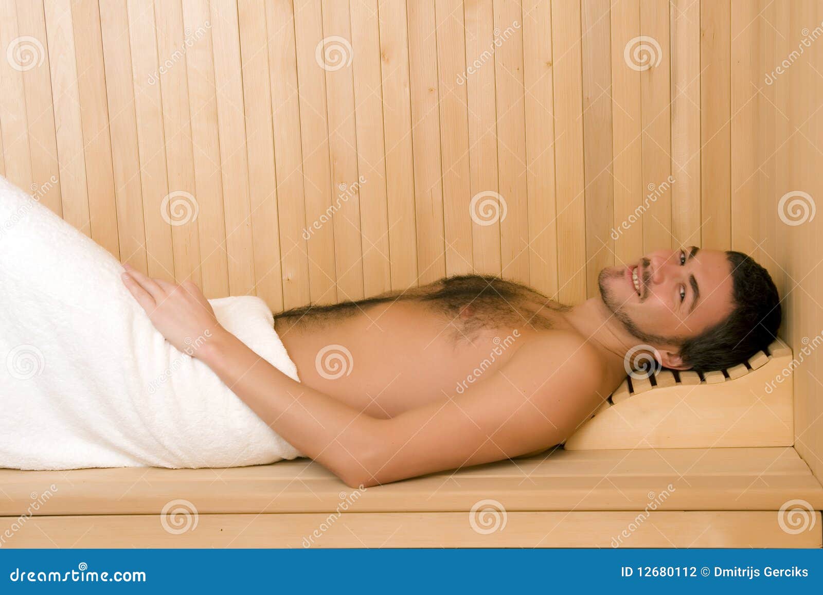 Handsome Man in a Towel Relaxing in Sauna Stock Photo - Image of perspire,  light: 12680112