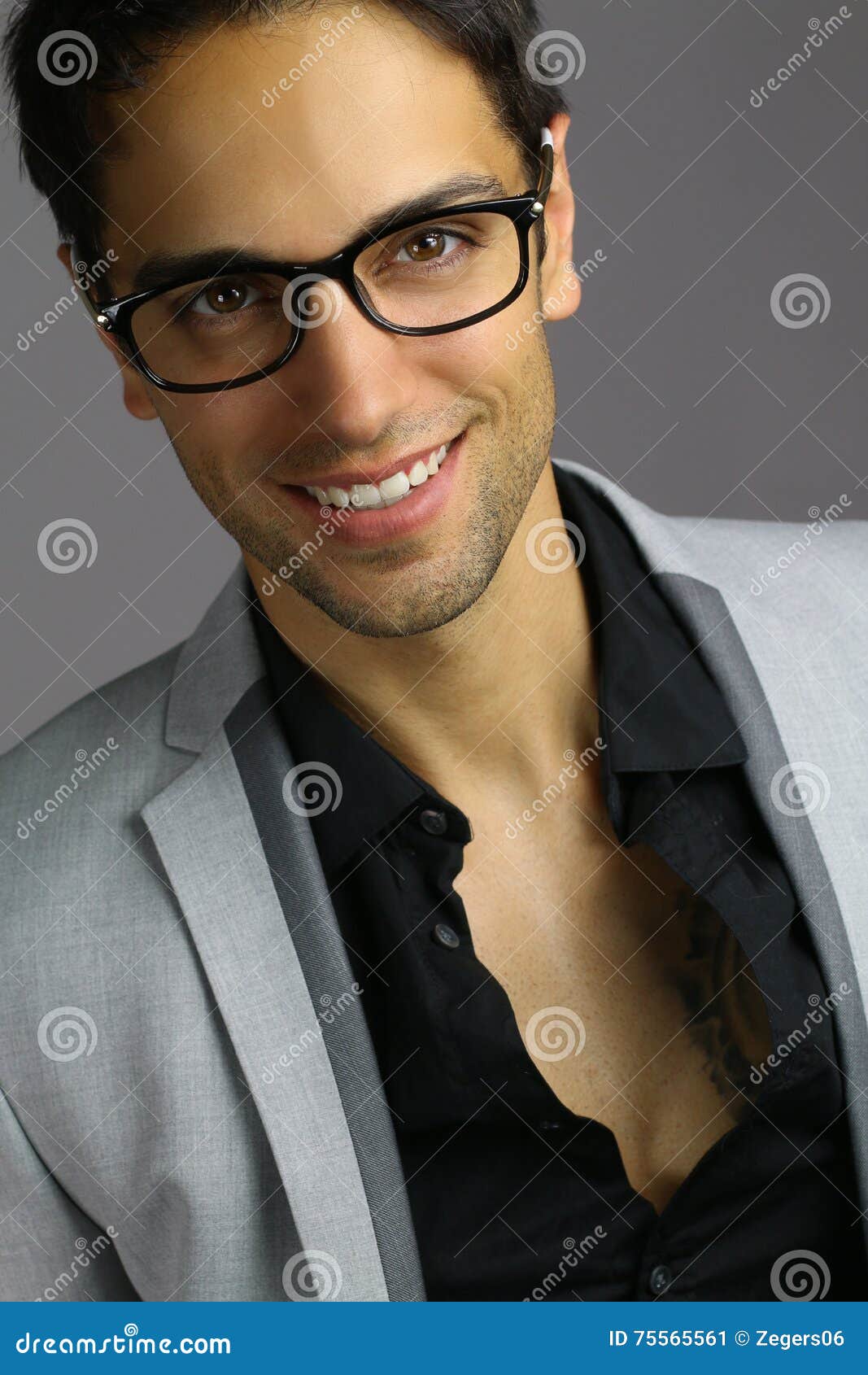Handsome Man Wearing Glasses Smiling Stock Image Image of glasses