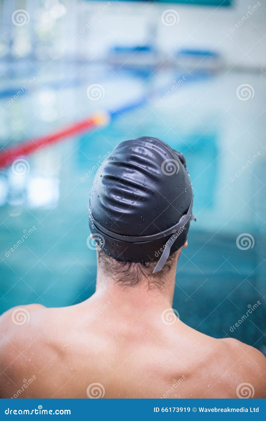 Handsome Man Wearing Swim Cap and Goggles Stock Image Image of