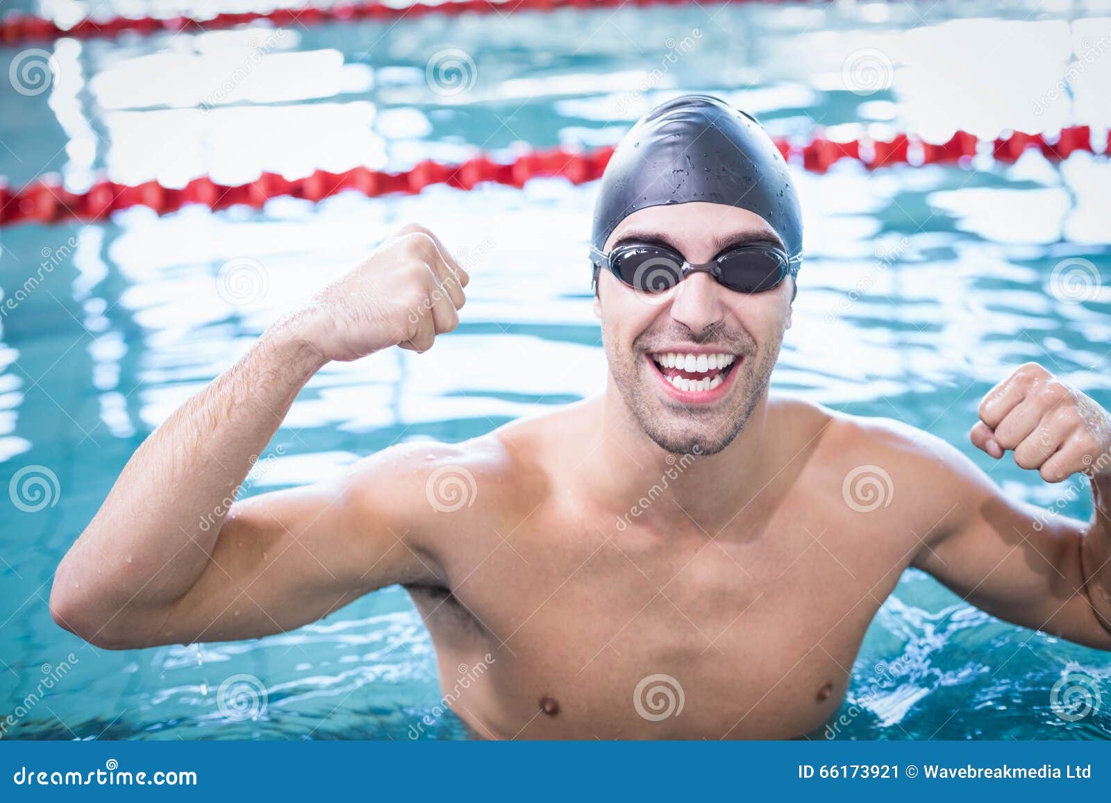 Handsome Man Wearing Swim Cap and Goggles Stock Image Image of posing