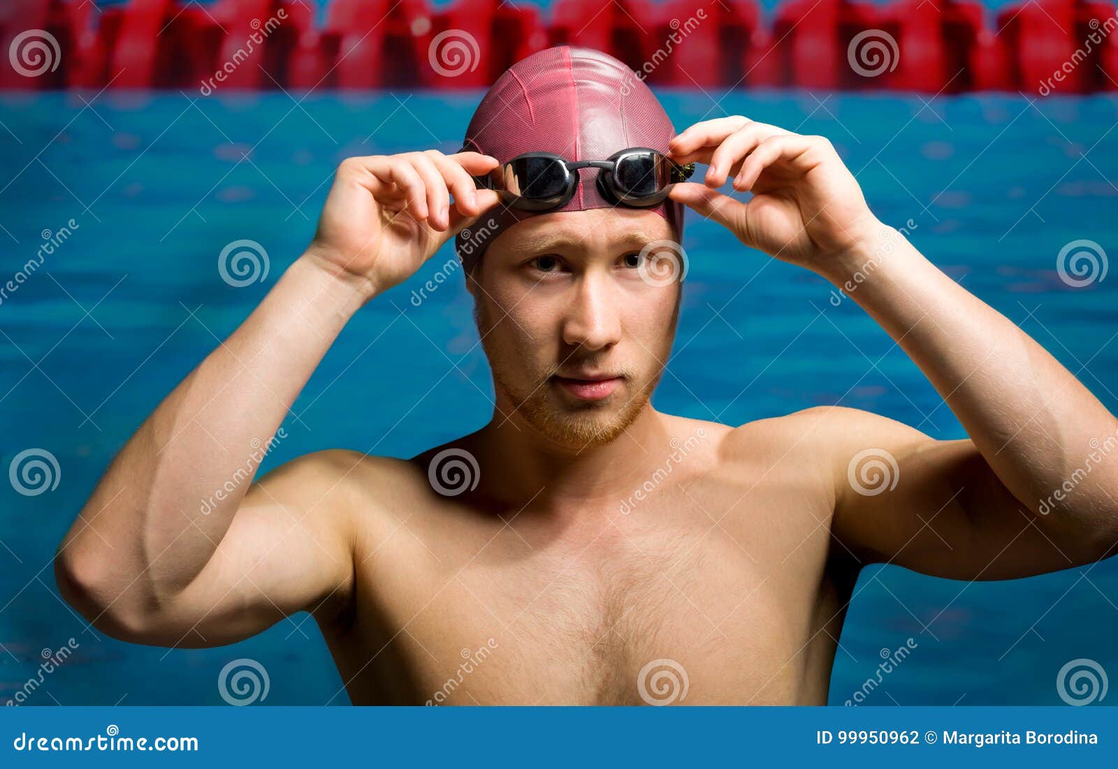 Handsome Man Wearing Swim Cap Stock Photo Image of competition
