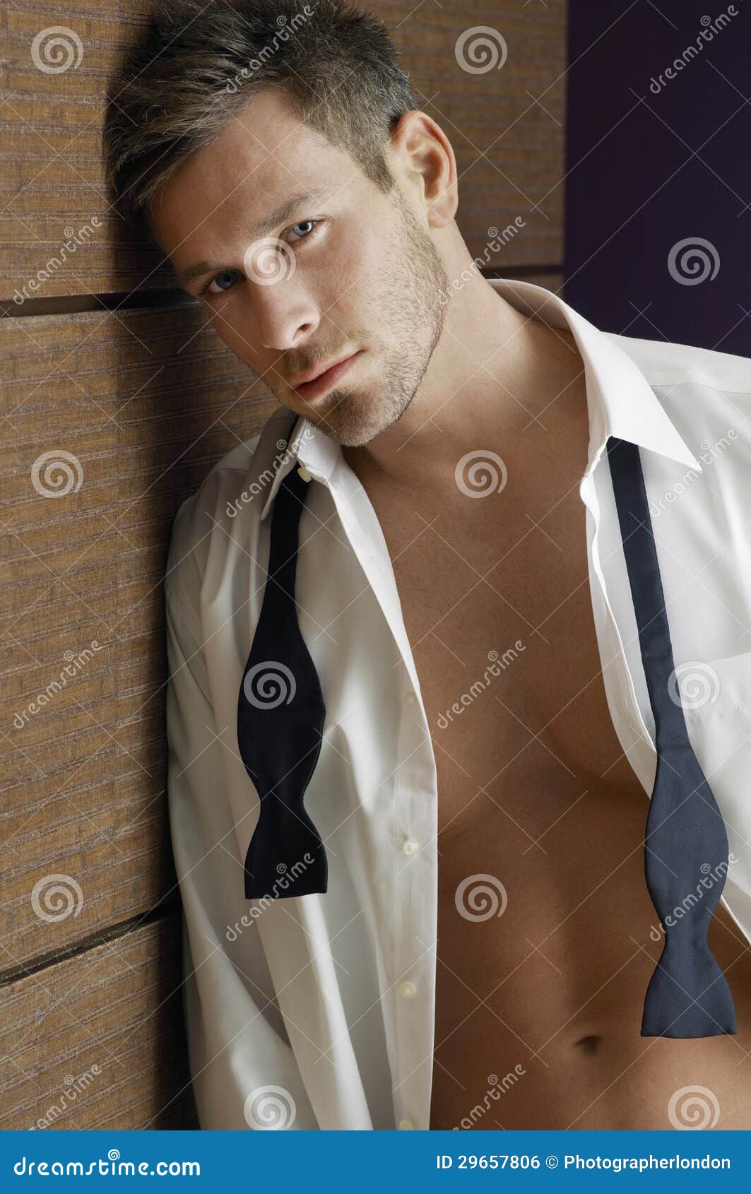 Handsome Man Wearing Unbutton Shirt Stock Photo Image of fashion