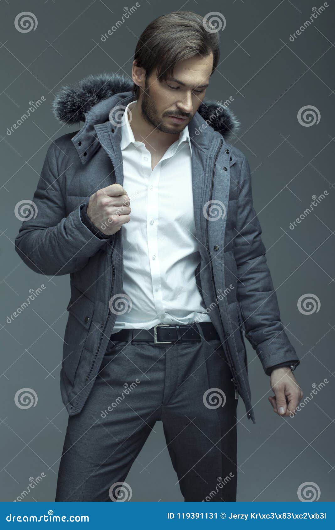 Handsome Man Wearing Winter Jacket Stock Image - Image of caucasian ...