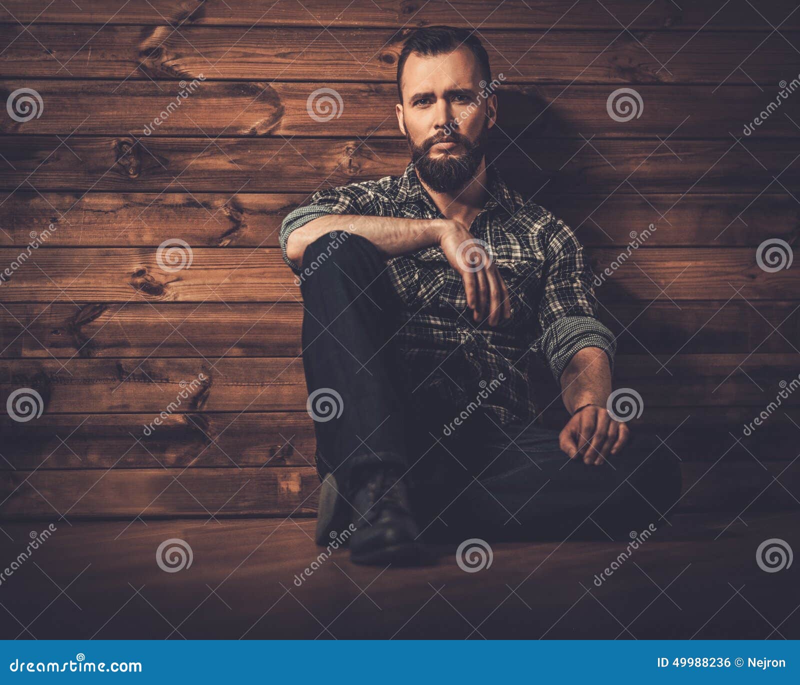 Handsome Man in Wooden Rural House Interior Stock Photo - Image of ...