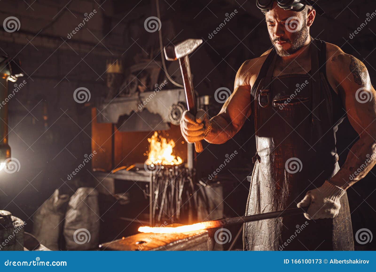 Handsome Man Working with Hammer at Stock Image Image of