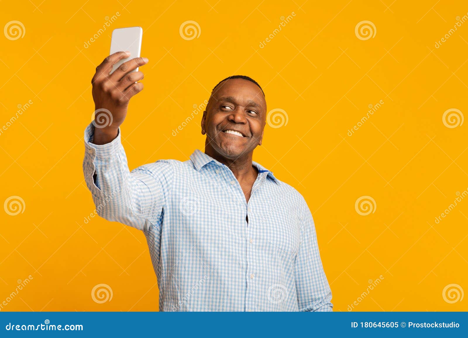 Handsome Mature Black Man Making Selfie and Smiling Stock Image Image