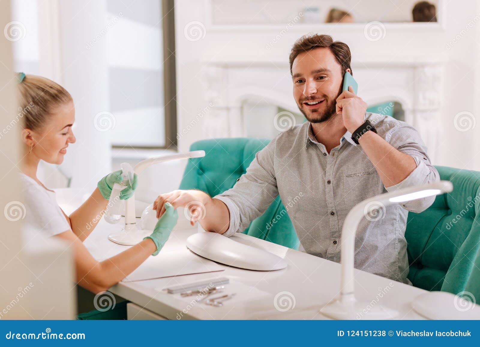 handsome metrosexual visiting fancy nail salon