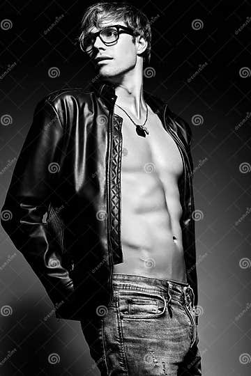 Handsome Muscled Fit Male Model Man Posing in Studio Stock Photo ...