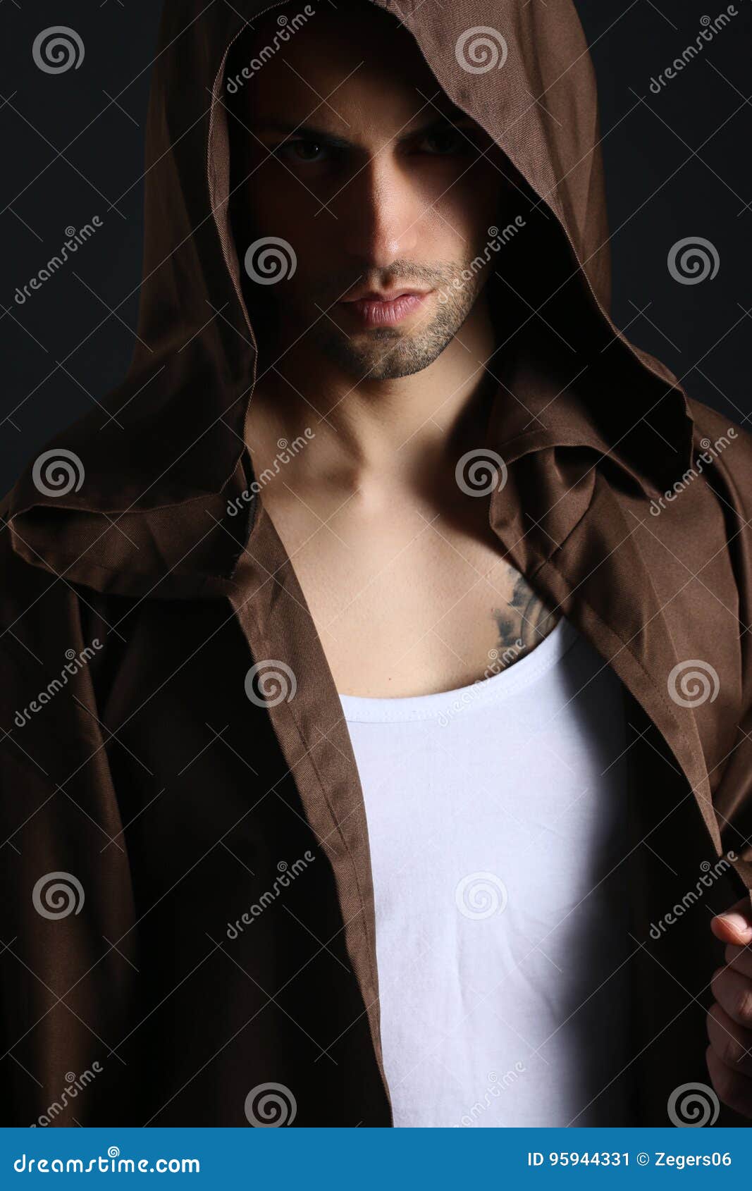 Handsome Mysterious Man Wearing a Hood Stock Image - Image of male