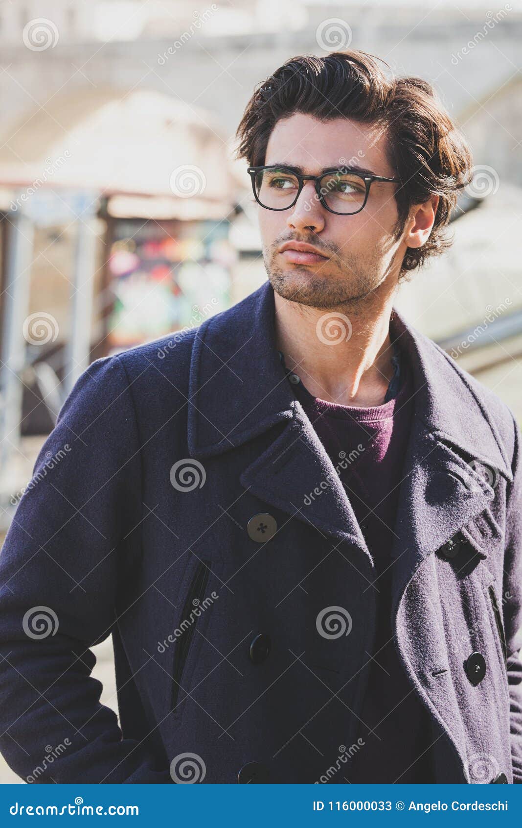Handsome Portrait Man with Glasses Outdoor. Model Hair and Clothing Style.  Stock Image - Image of expression, good: 116000033