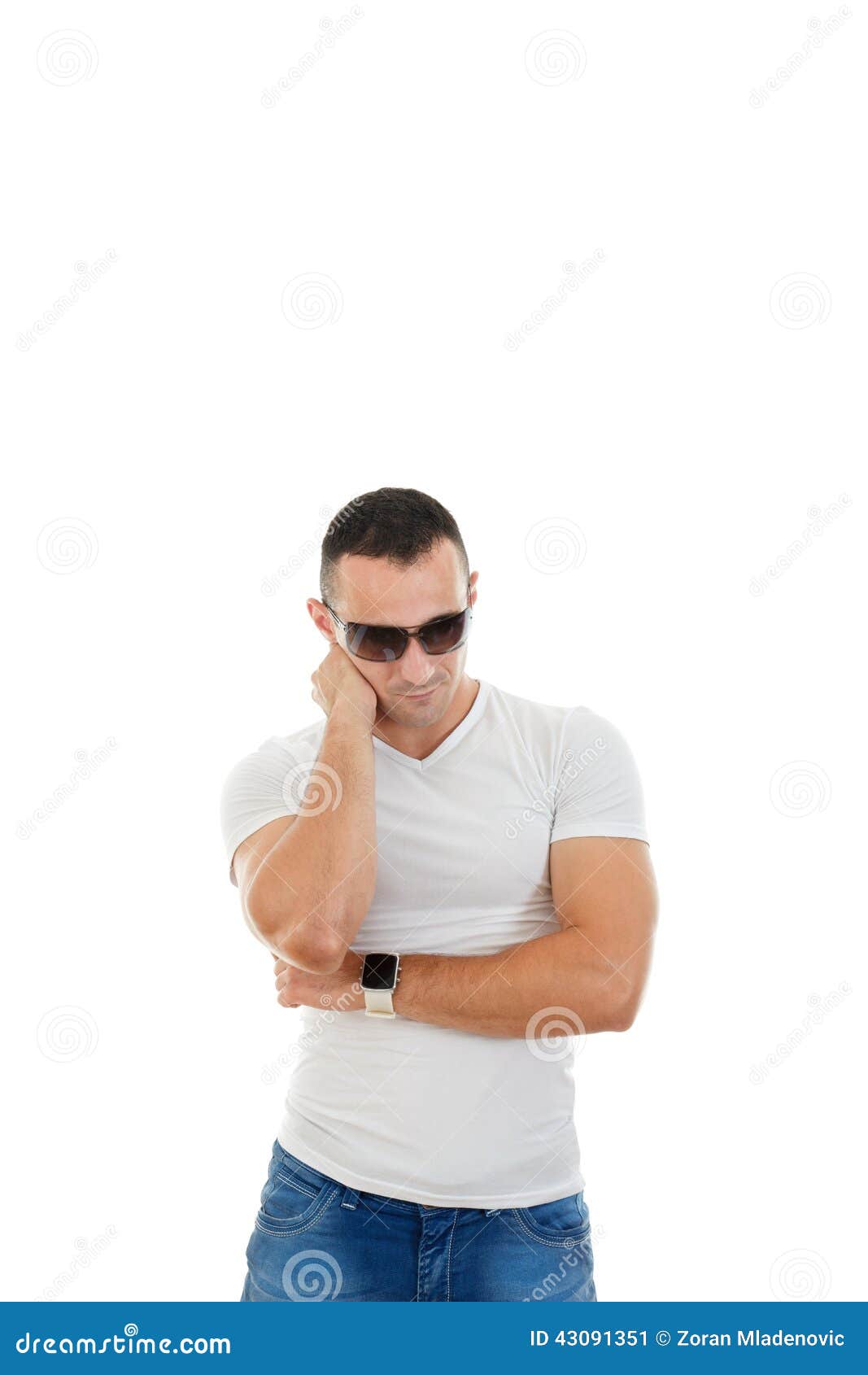 Handsome Serious Man in White T-shirt Looking in Camera and Posing ...