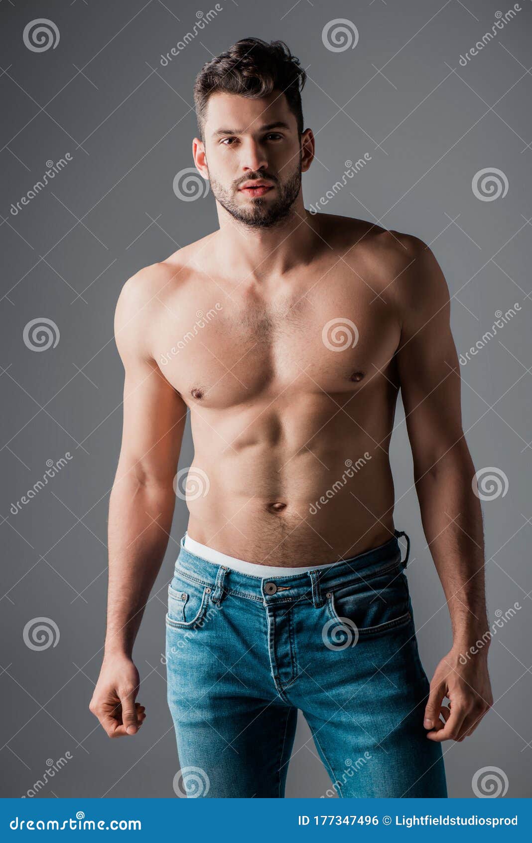 Uendelighed areal Dwelling Muscular Man in Jeans Isolated Stock Photo - Image of seductive, sexuality:  177347496