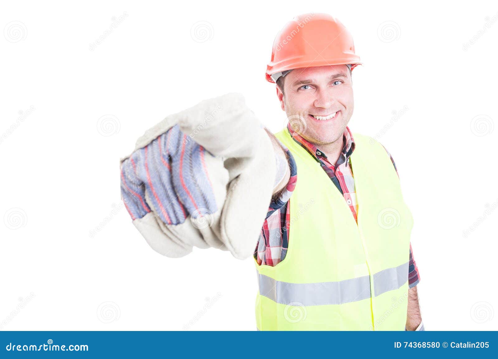 Handsome Smiling Builder Pointing Finger at You Stock Photo - Image of ...