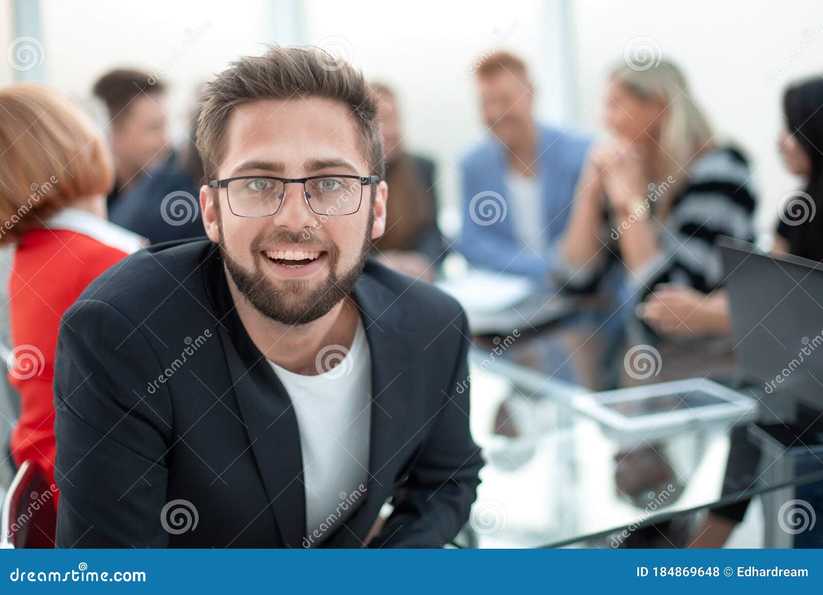 Handsome Smiling Business Man Wearing Eyeglasses Sitting in the Stock ...