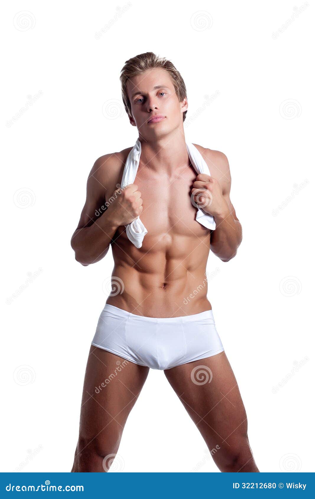 Image Of Handsome Naked Guys Posing In White Briefs Stock Photo