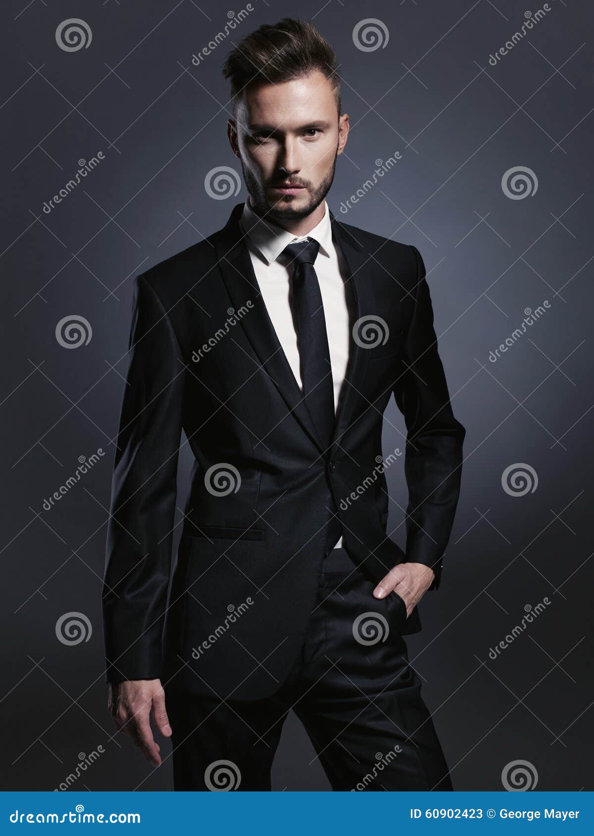 Handsome Stylish Man in Black Suit Stock Image - Image of company ...