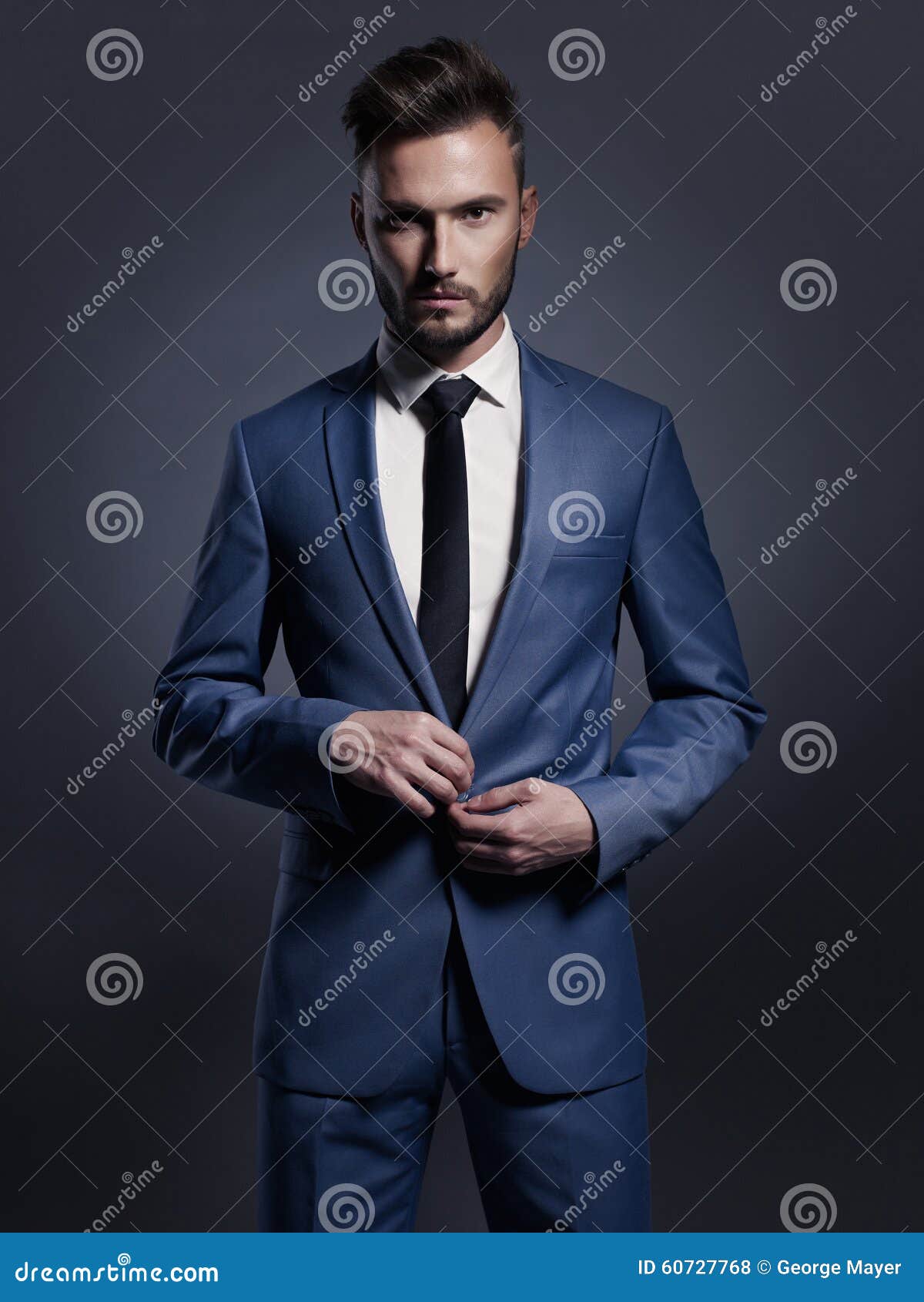 Handsome Stylish Man in Blue Suit Stock Photo - Image of black ...