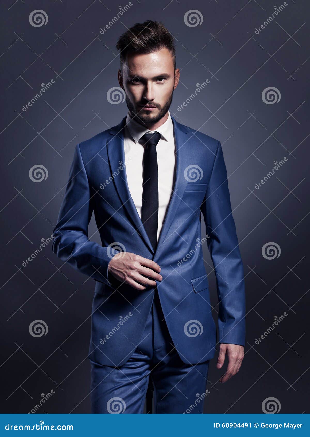 Handsome Stylish Man in Blue Suit Stock Image - Image of fashion ...
