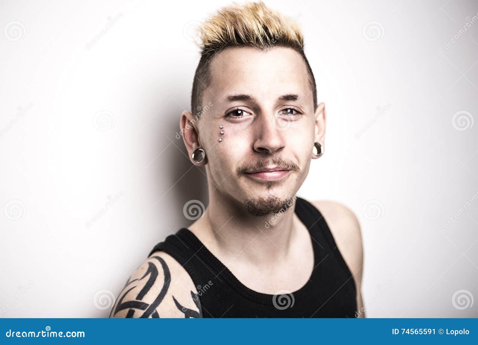Handsome Stylish Young Man with Tattoo and Piercing Stock Image Image of enticement, conceited