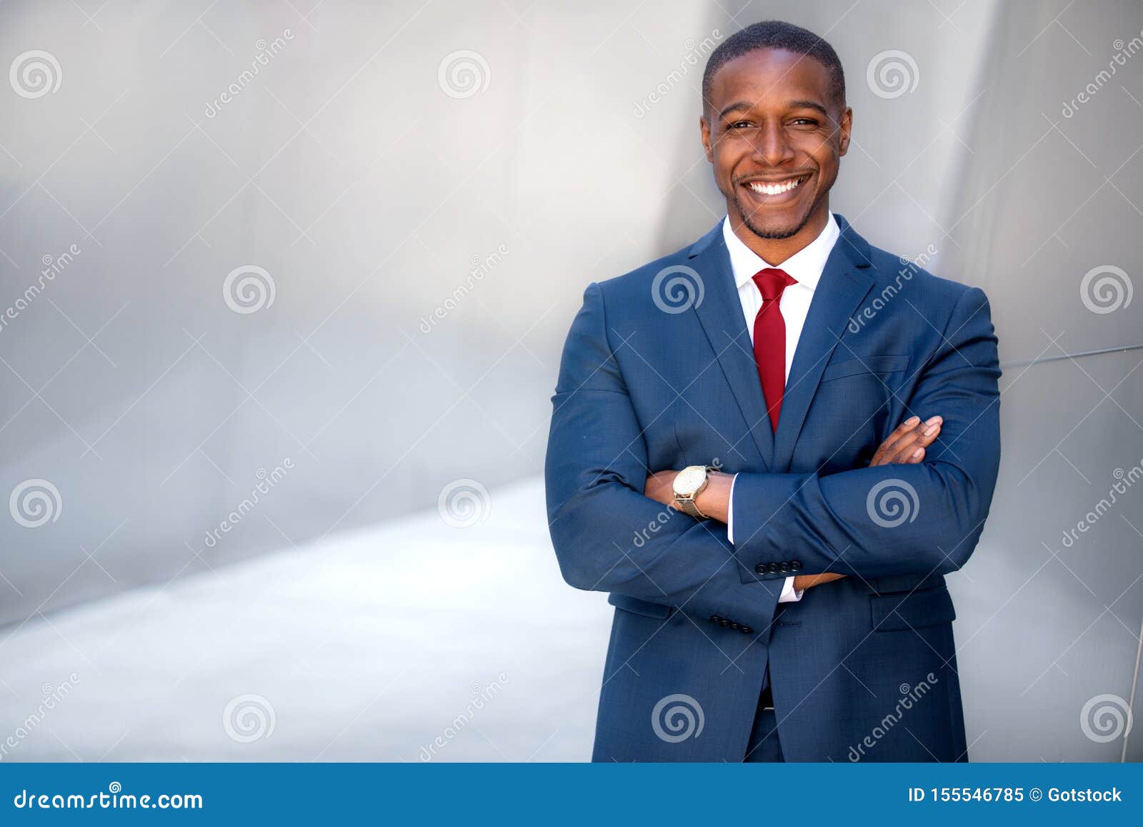 handsome successful cheerful african american executive business man in modern stylish suit, ceo, copy space