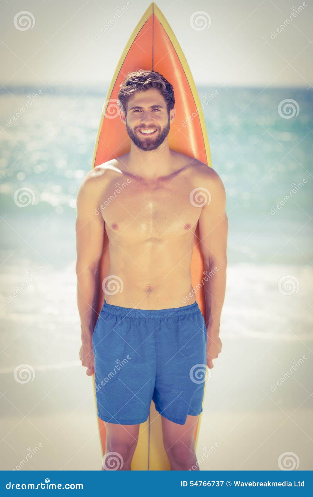 Handsome Surfer Man Standing in Front of His Surfboard Stock Image ...