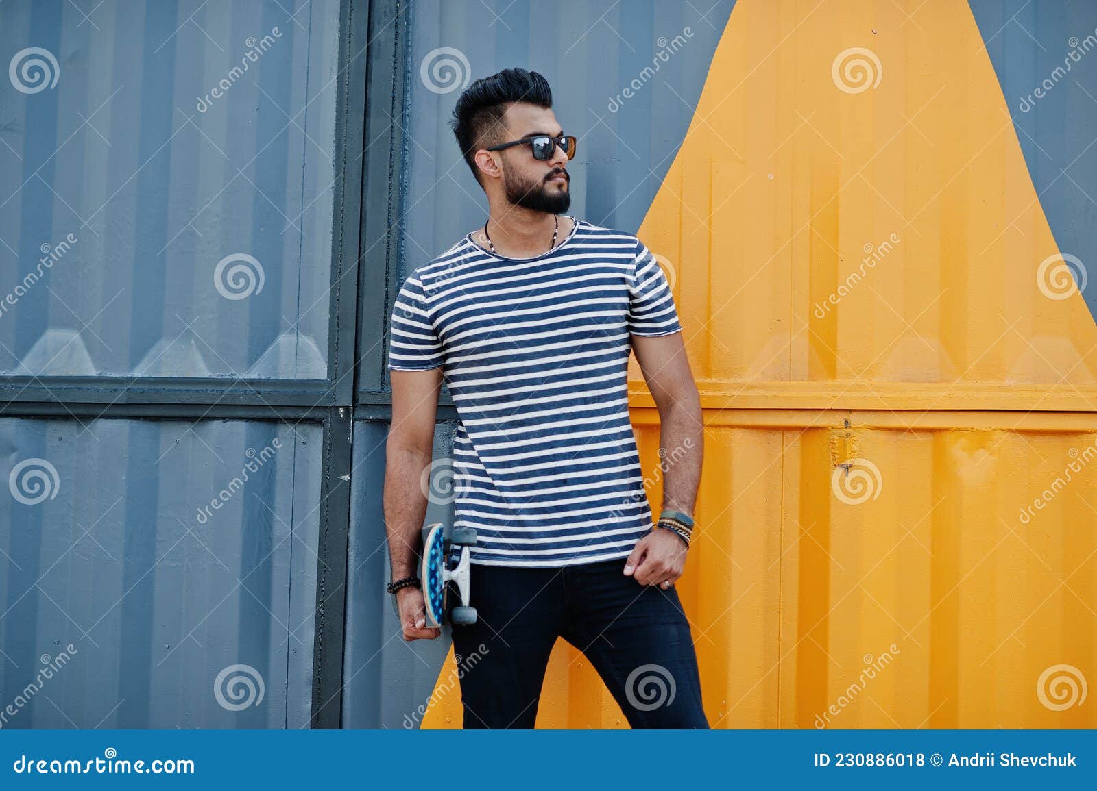 Handsome Tall Arabian Beard Man Model at Stripped Shirt Stock Photo - Image  of confident, model: 230886018