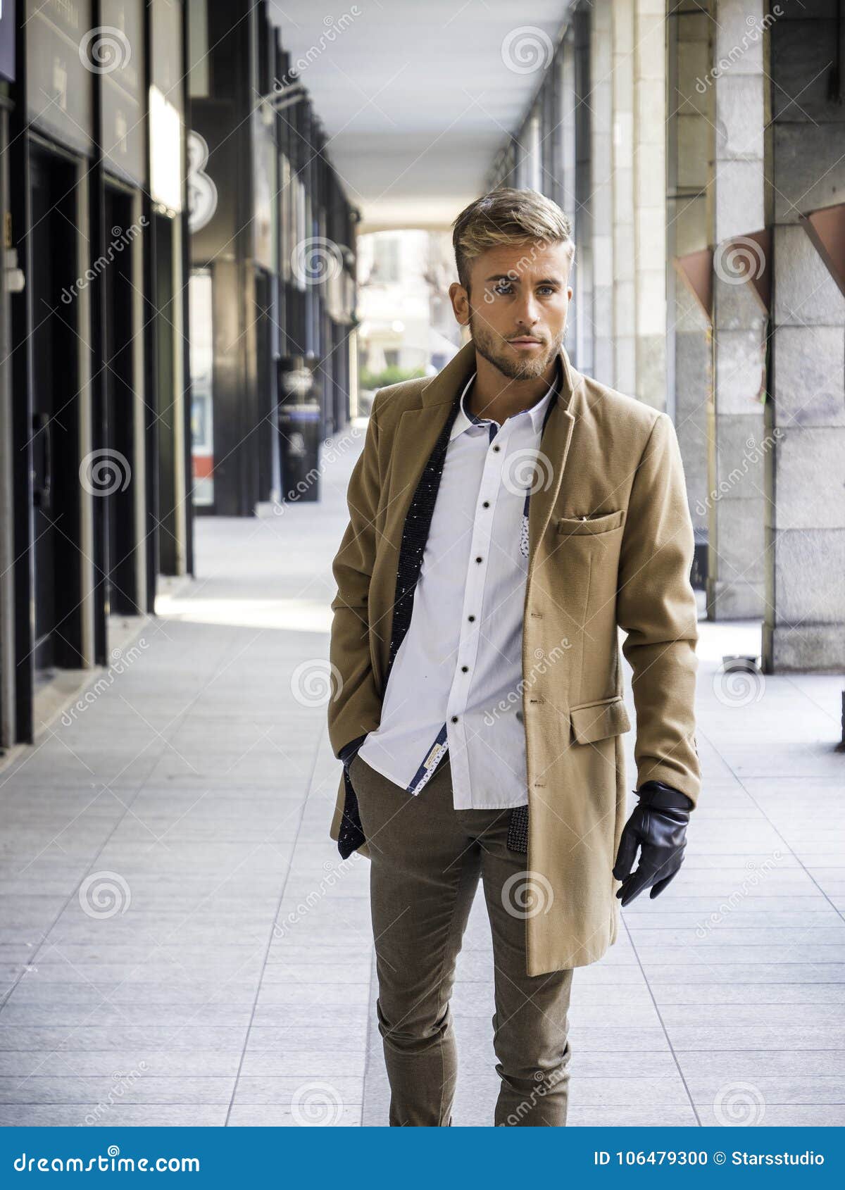 Trendy Man in European City Stock Photo - Image of gloves, 106479300