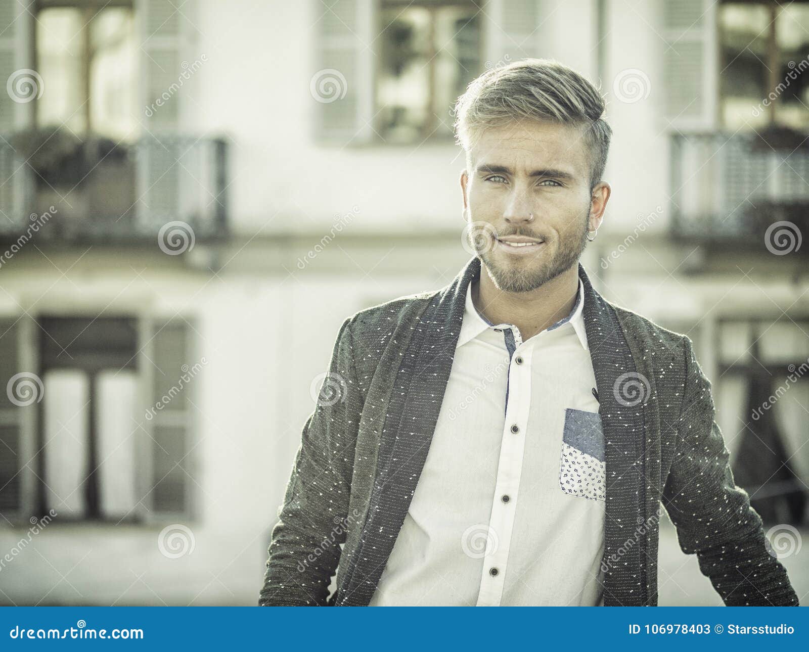 Handsome Trendy Young Man in European City Stock Image - Image of ...