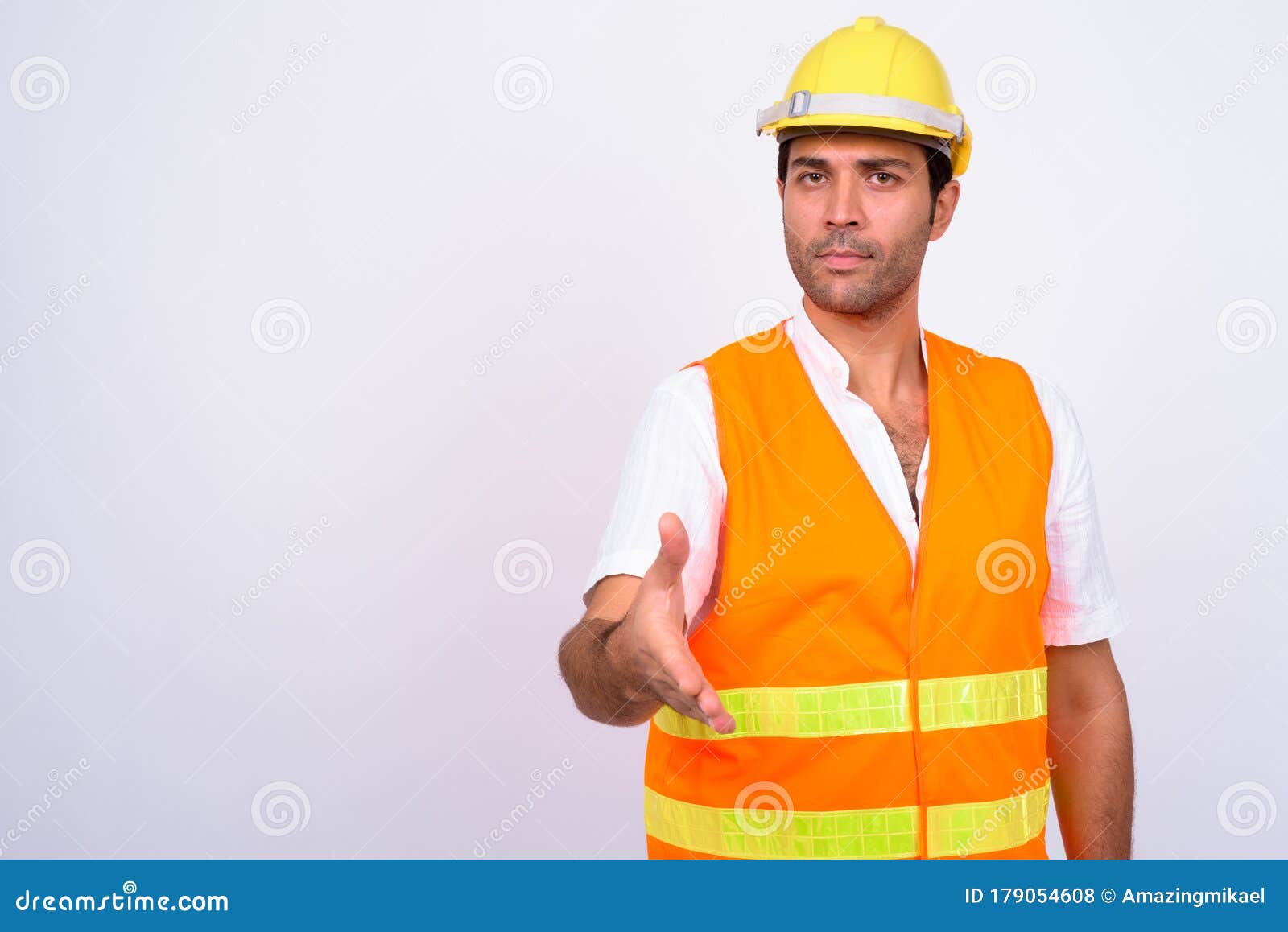 Handsome Turkish Man Construction Worker Against White Background Stock ...