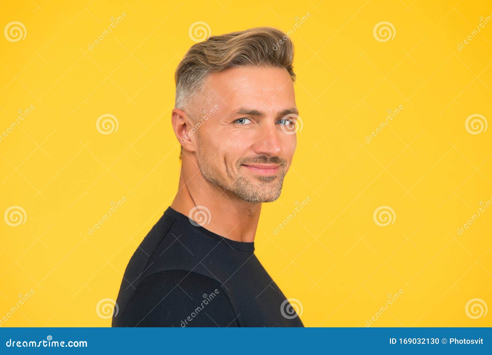 Handsome Unshaven Man. Mature Macho Man Yellow Background. Male Hairstyle  Fashion. Skin Facial Care Stock Photo - Image of barbershop, haircut:  169032130