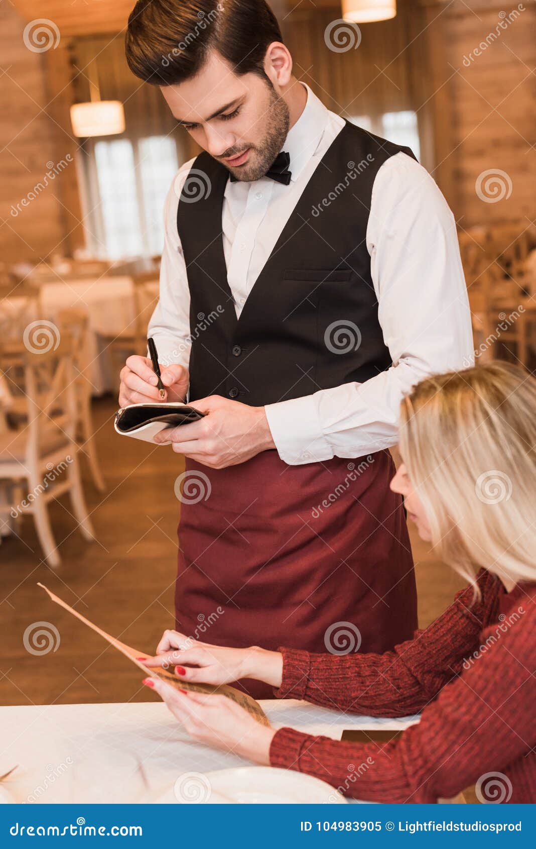 Waiter Writing Down the Order of Customer Stock Image Image of