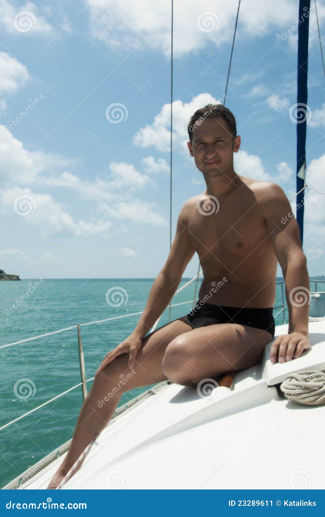 Handsome Young Adult Man Sailing On Yacht Stock Image 