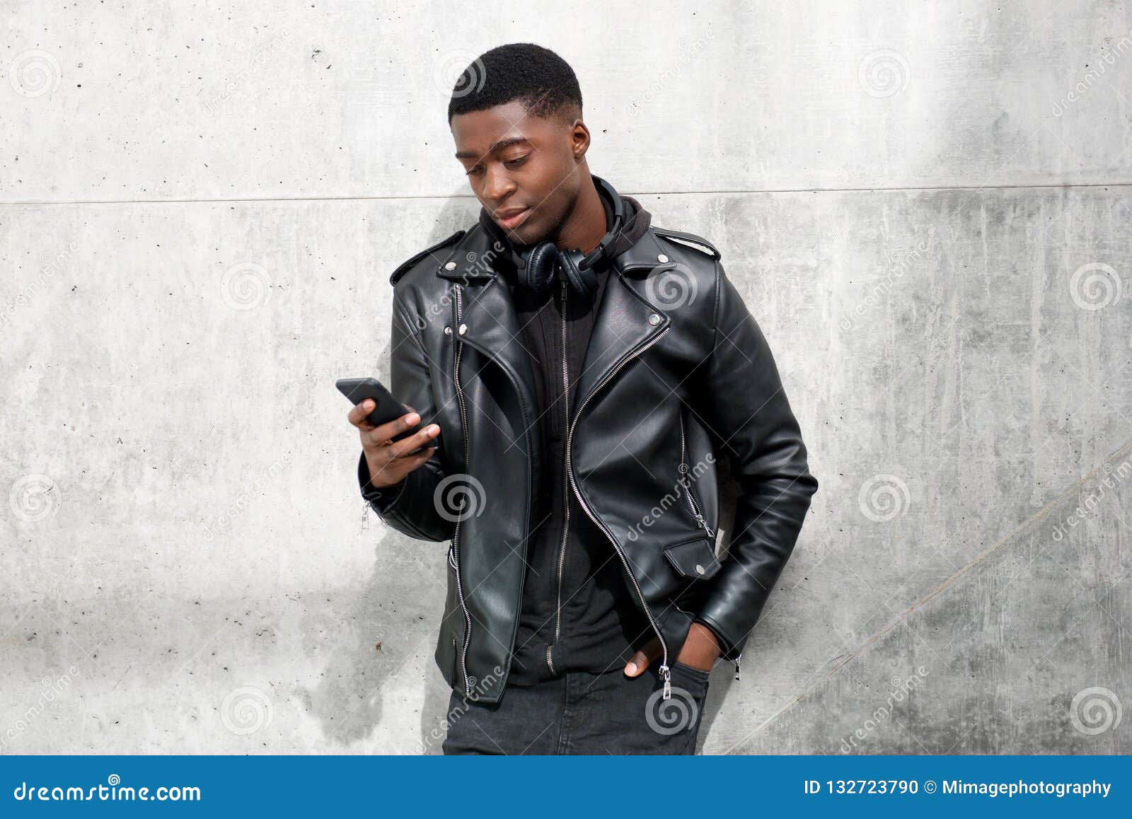 Handsome Young Black Man in Leather ...