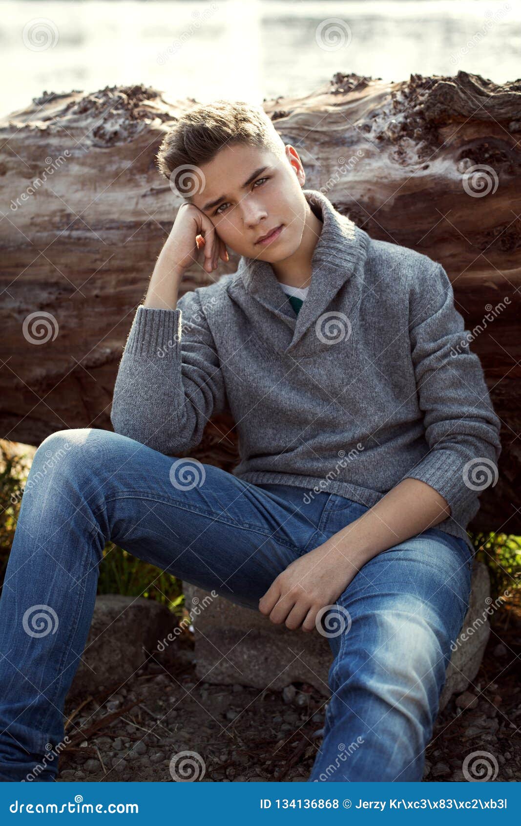 Handsome Young Boy Sitting Outdoor Stock Photo - Image of people, fresh ...