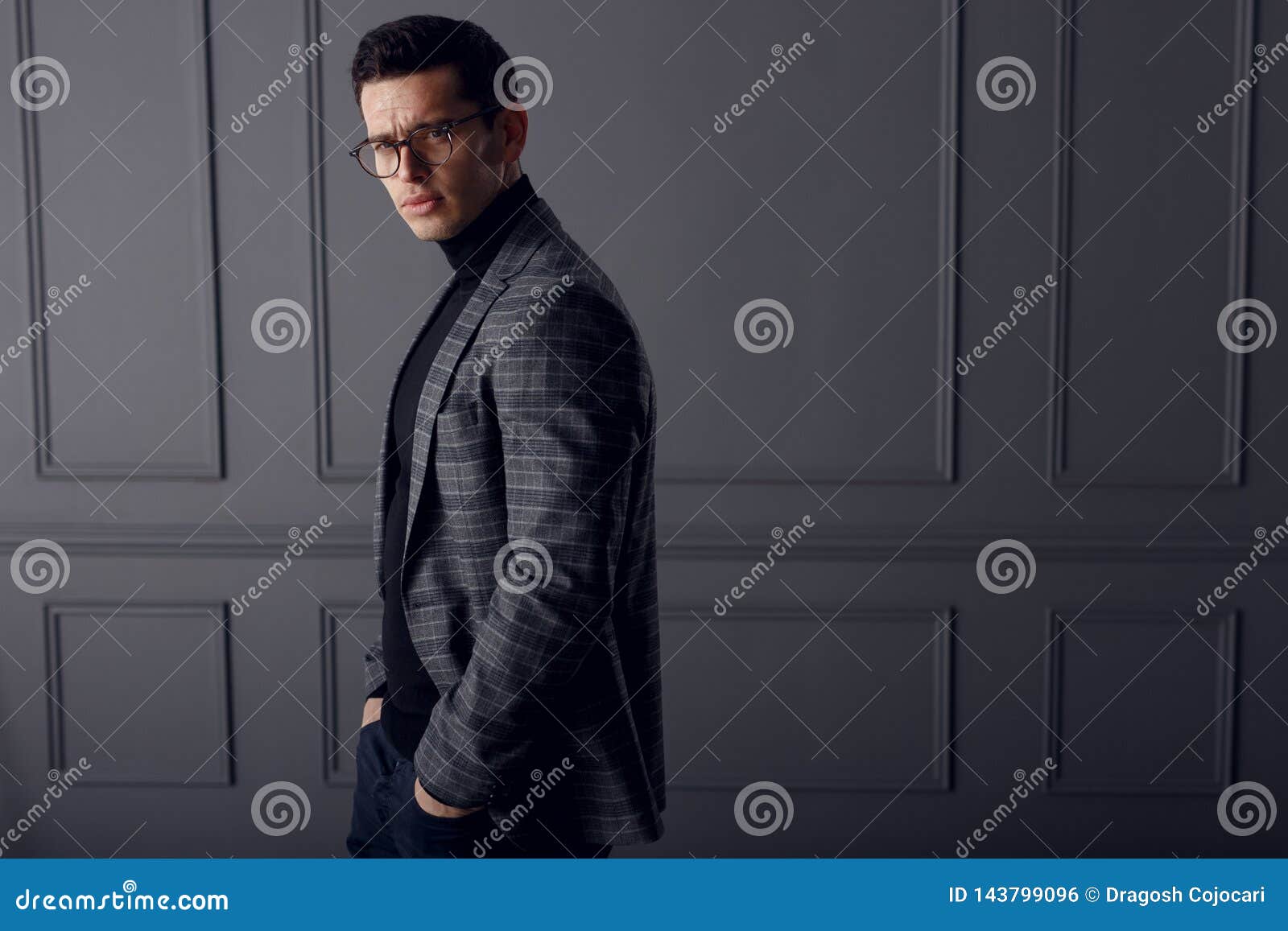 Handsome Young Brunette Model, Wearing in Grey Jacket, Looking ...