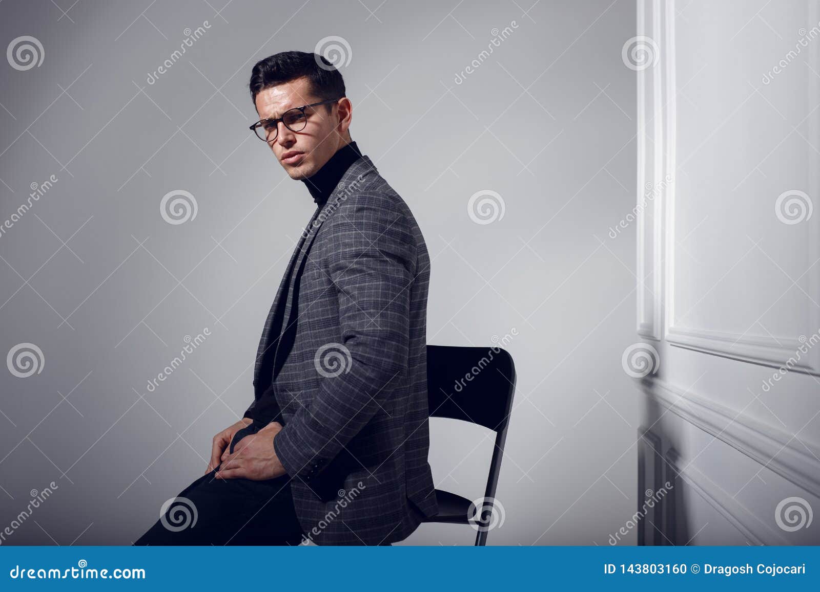Profile Portrait of a Handsome, Elegantly Man in Black-gray Suit ...